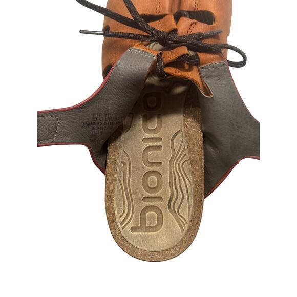 Bionica Orange Tan Leather Cork Wedge Sandals Shoes Sorena BI0013603 Size 9.5 - Picture 4 of 9
